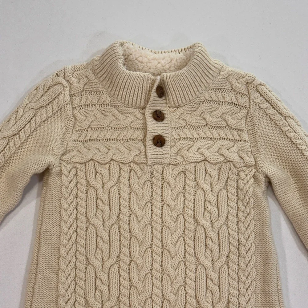Gap Cable Knit One Piece Romper Kids‎ 18-24 Months Cream Sherpa Lined | Classic